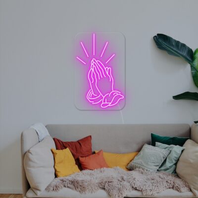 Pray living room neon sign behind sofa decor wall light