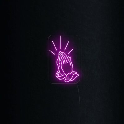 Pray pink neon sign with shaped clear acrylic backing