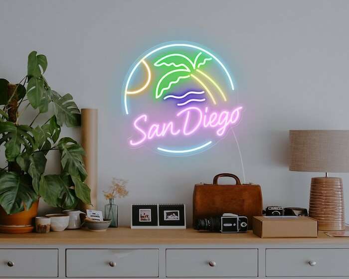 San Diego California tropical vibes party neon sign