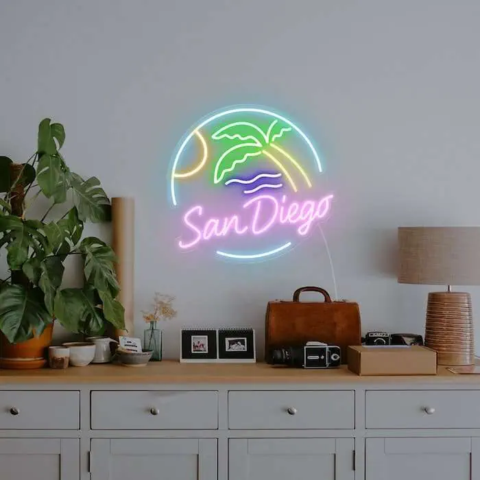 San Diego California tropical vibes party neon sign