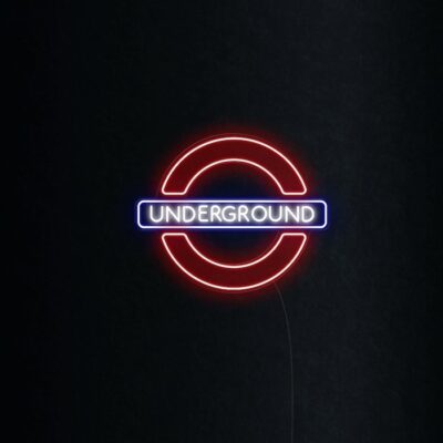 underground red blue and white neon sign