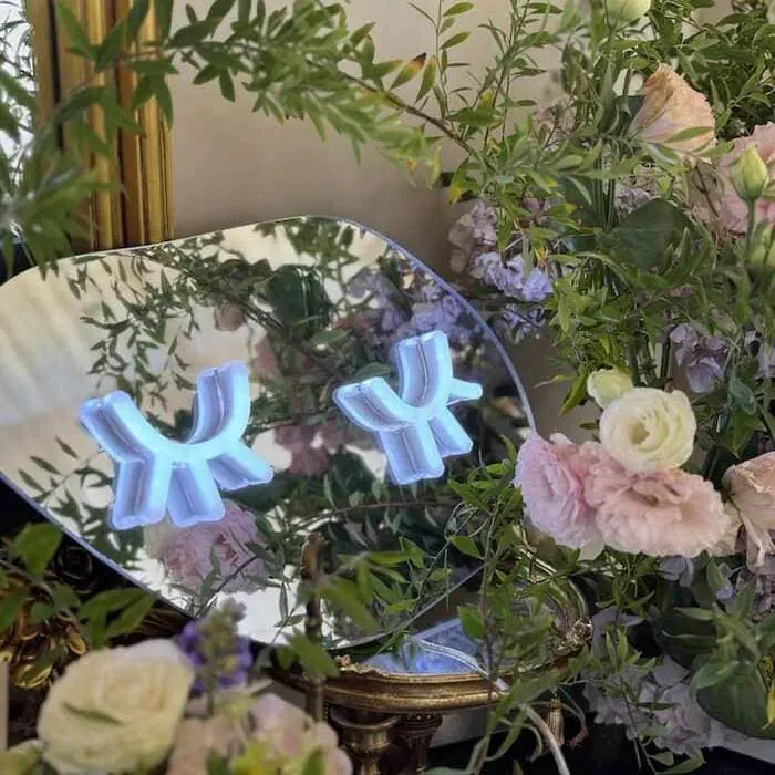 eye lash white neon with mirror backing in flowers