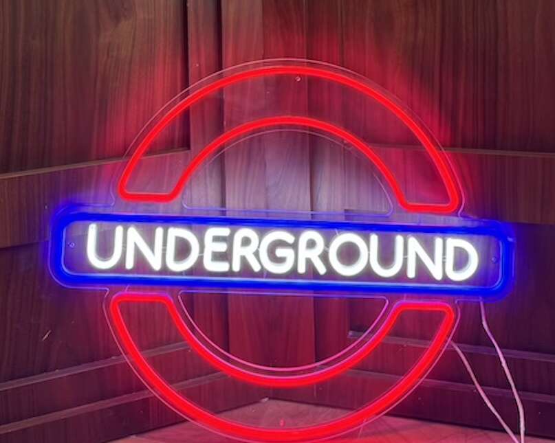 london underground vintage city neon sign square