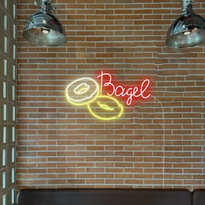 Bagles yellow and red neon sign