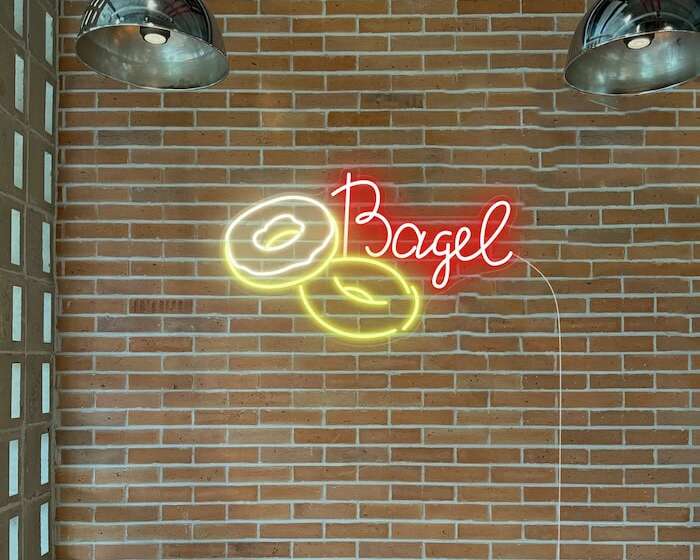 Bagles yellow and red neon sign