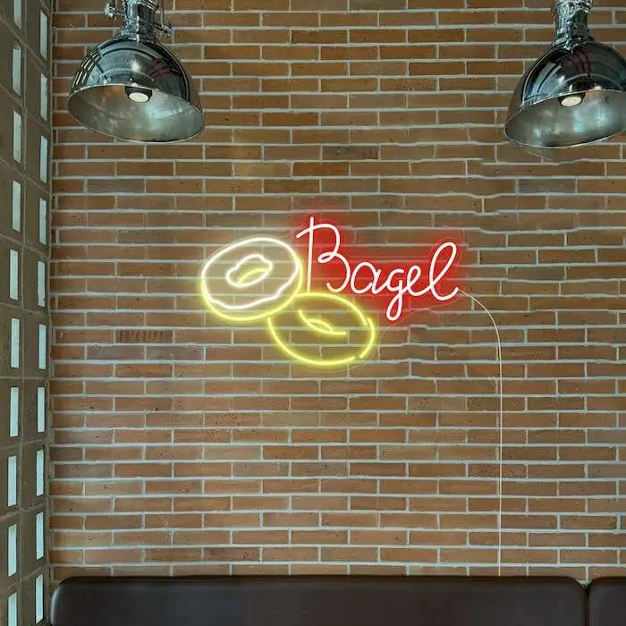 Bagles yellow and red neon sign