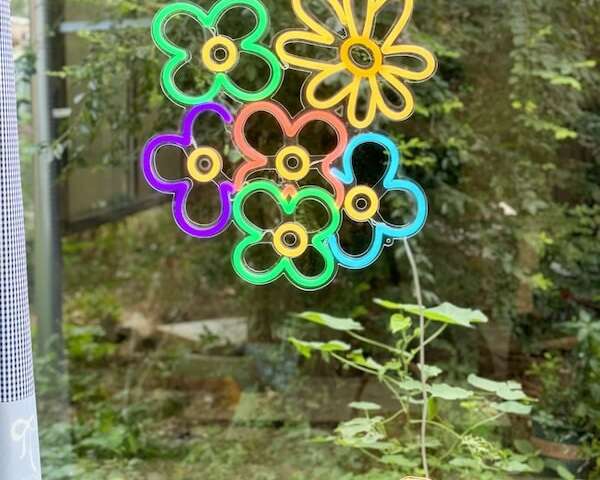 Daisies multi color neon sign by the window