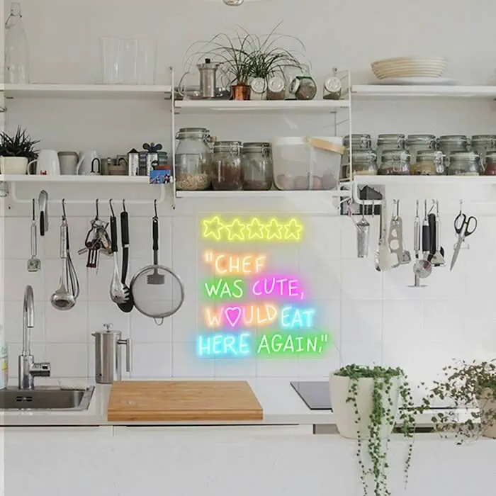 chef was cute kitchen decor neon sign