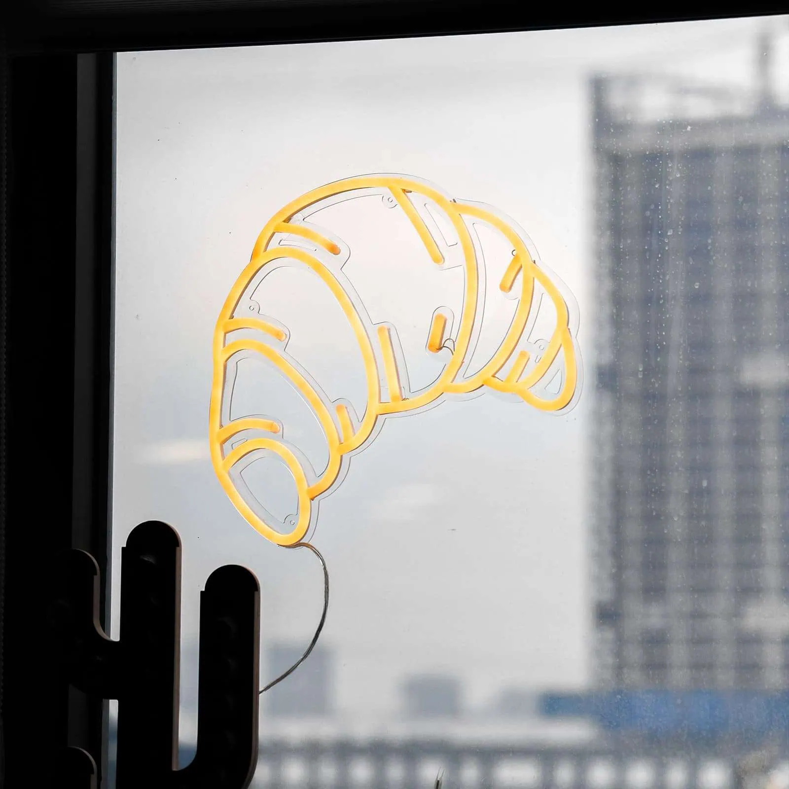 Croissant soft white window decor neon sign