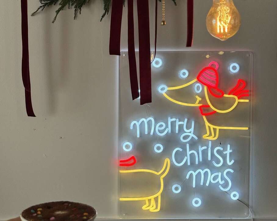 sausage dog christmas led neon sign decor with backing