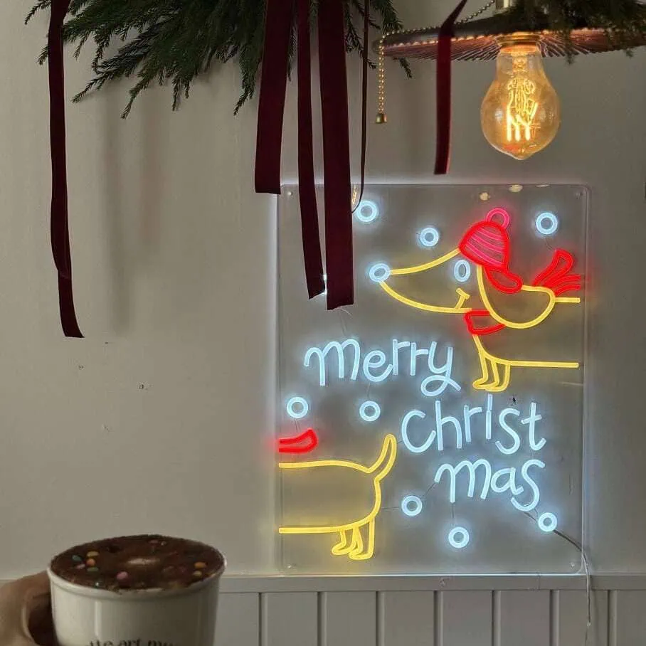 sausage dog christmas led neon sign decor with backing