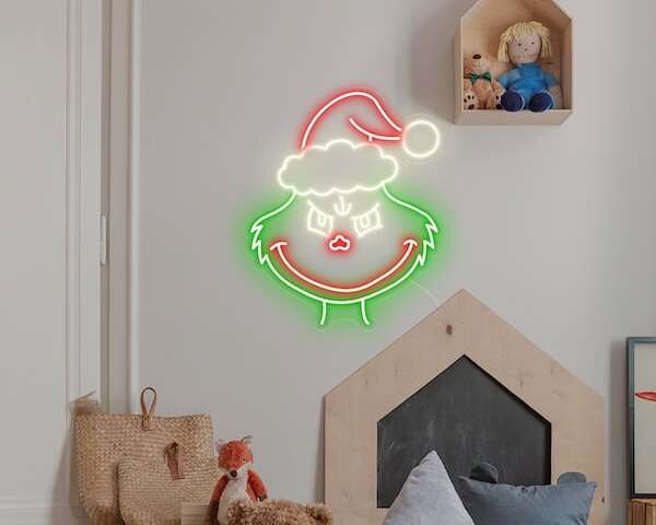 Christmas Grinch with santa hat kids neon sign