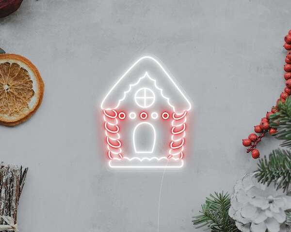 Gingerbread House Christmas decor neon sign