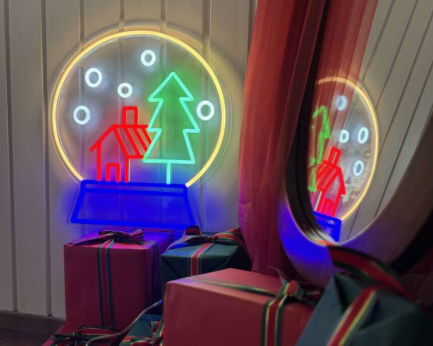 christmas led neon sign snow globe