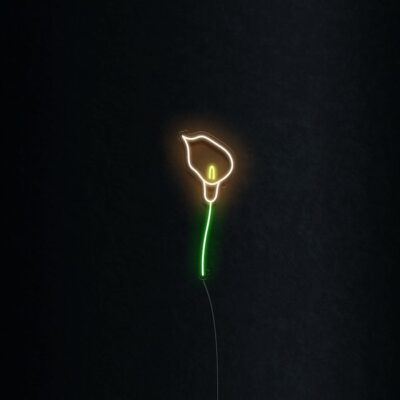 calla lily white yellow and green neon sign