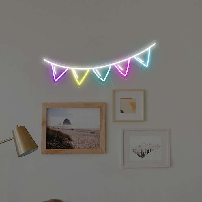 colorful flags kids room decor neon sign