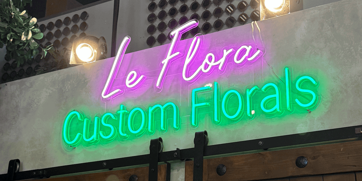 custom neon sign in florals Le Dimora, Pacific Highland Ranch San Diego