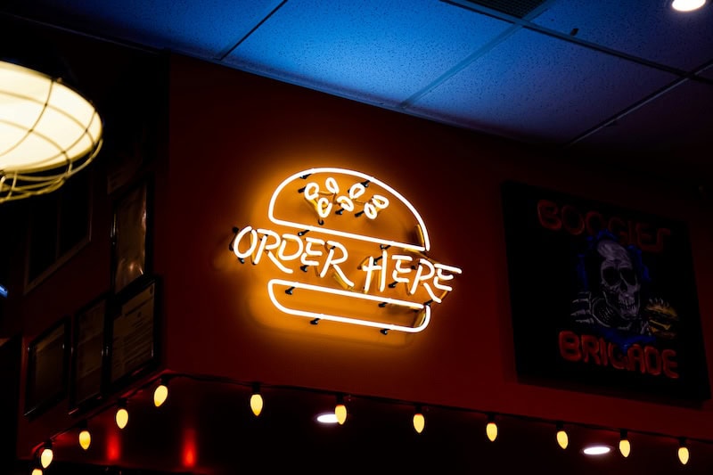 order here burger diner neon sign