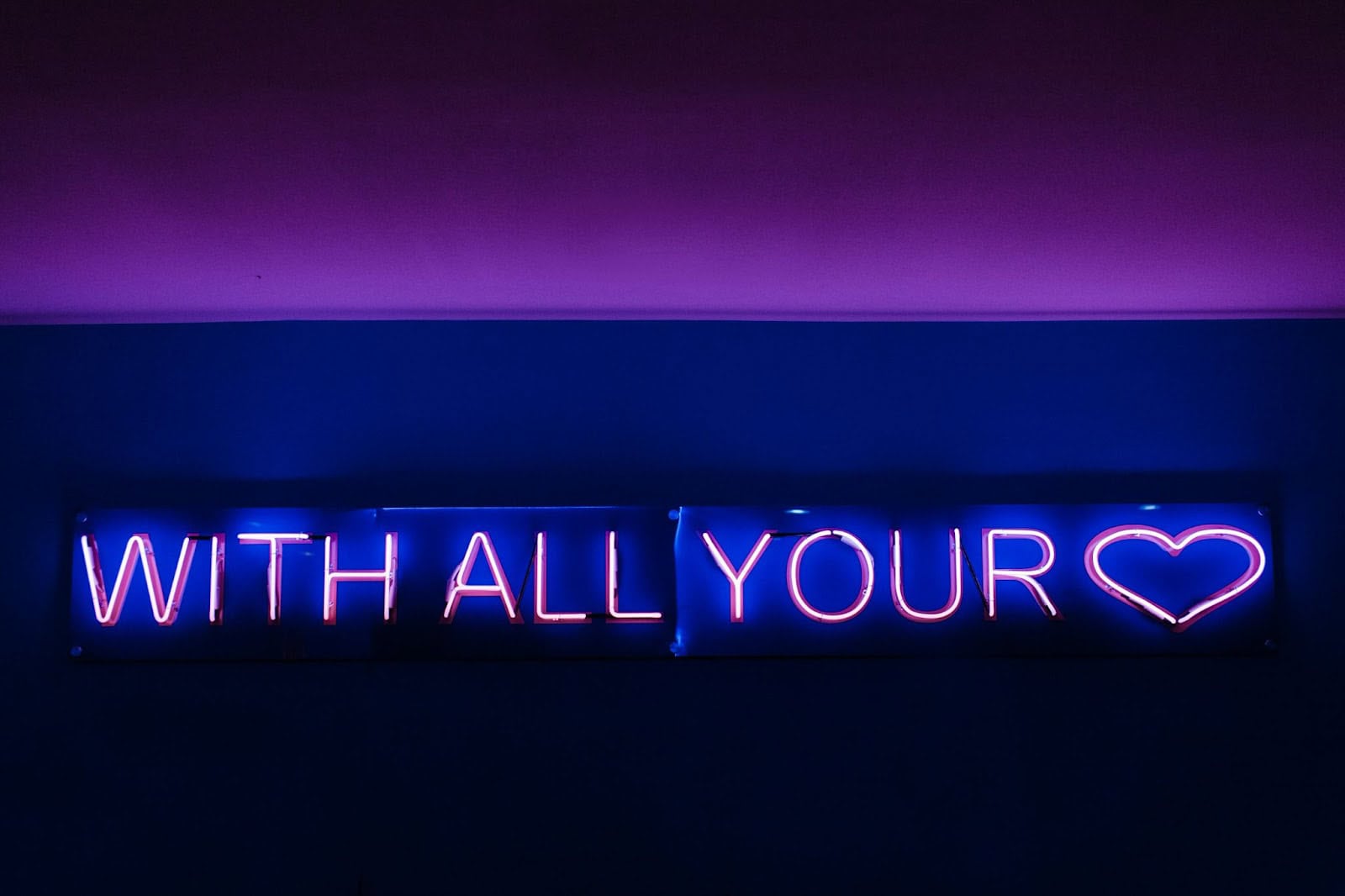 with all your heart purple neon sign