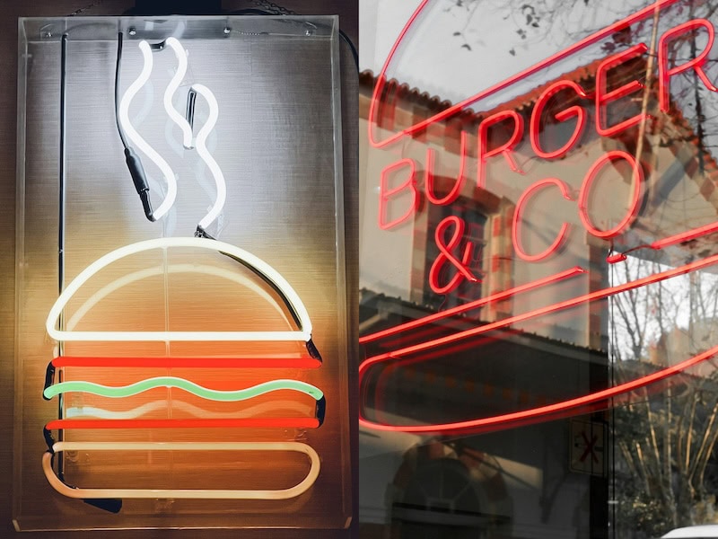 glass vs led burger business neon sign