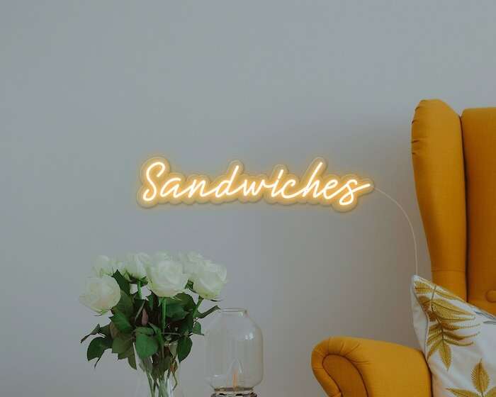 sandwiches orange neon sign restaurant decor