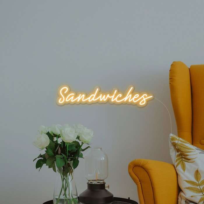 sandwiches orange neon sign restaurant decor