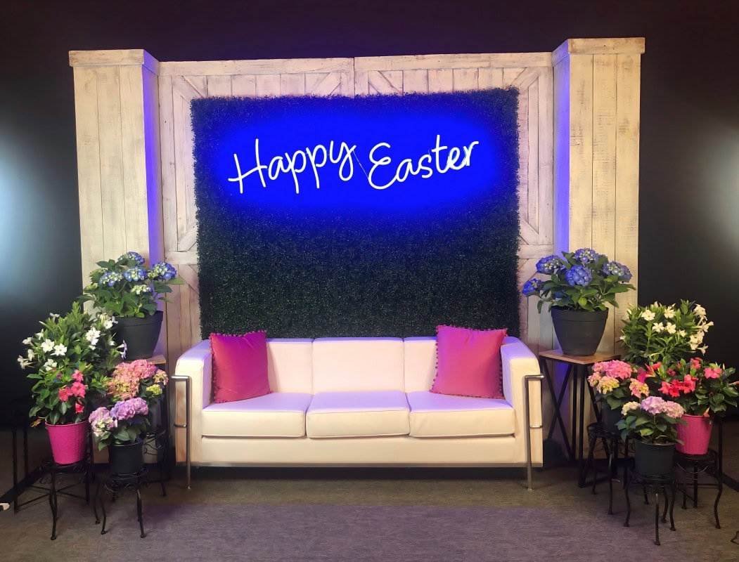 blue party neon sign for Easter