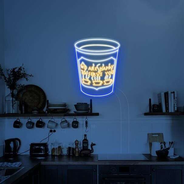 We Are Happy To Serve You paper coffee cup business logo