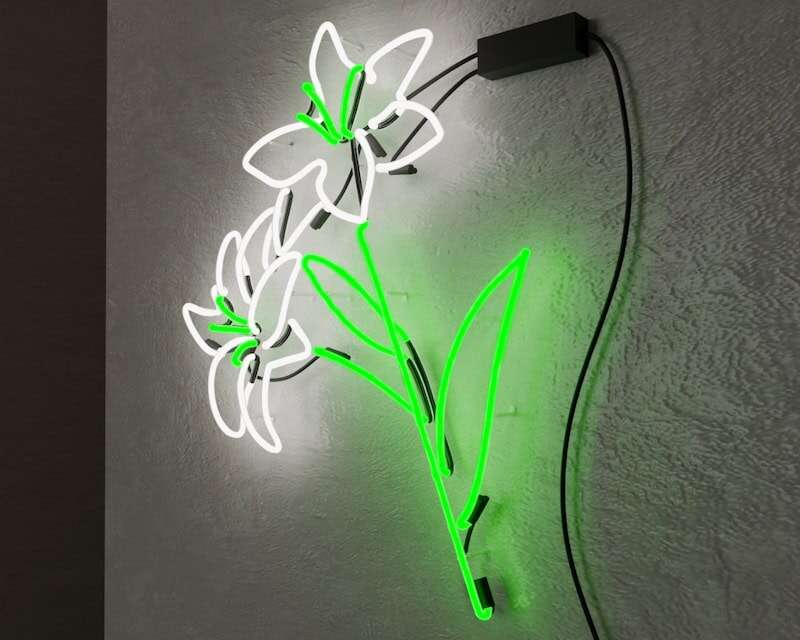 Easter Lily glass neon sign green and white neon