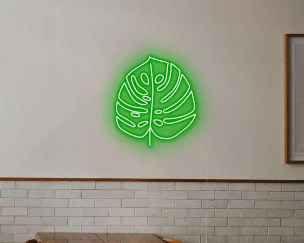 Monstera neon light restaurant decor