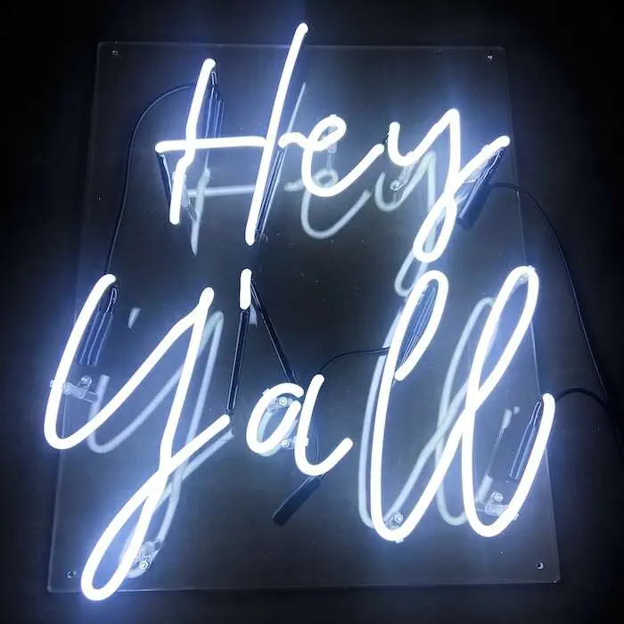 hey yall white glass neon sign