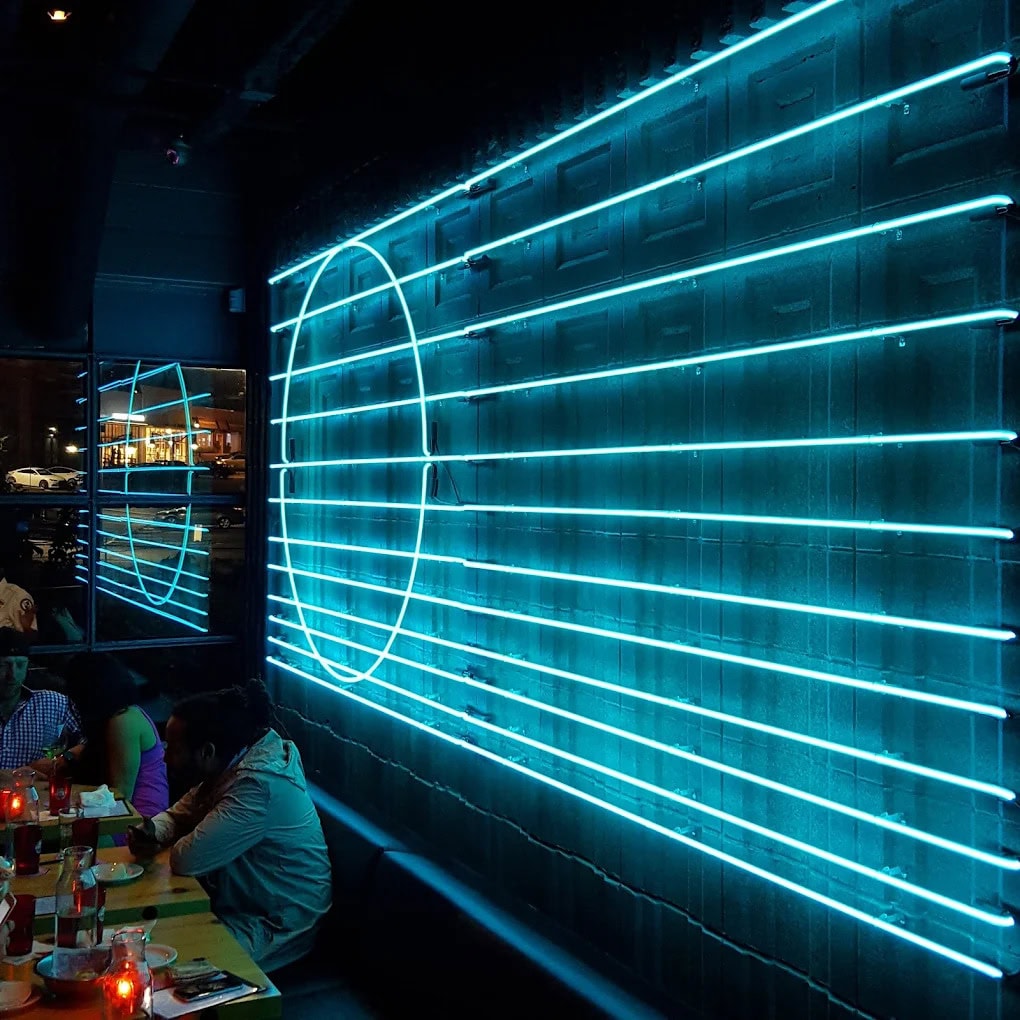 little trouble atlanta giant glass neon wall
