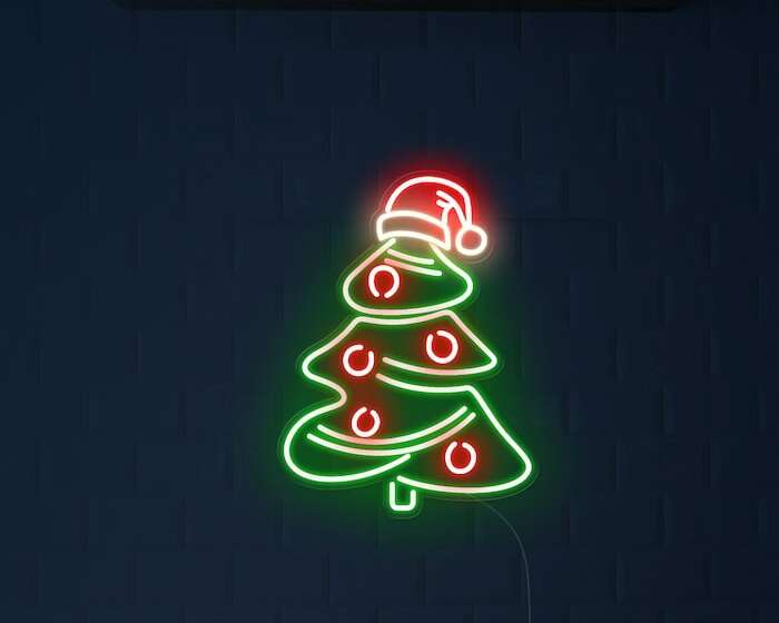 Christmas tree with Santa hat neon sign holiday decor