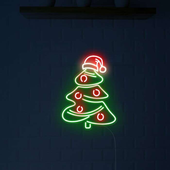 Christmas tree with Santa hat neon sign holiday decor