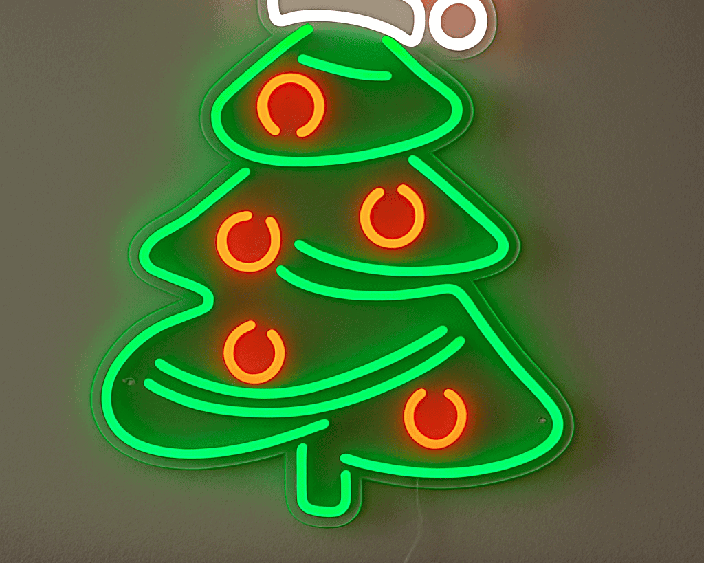 Christmas tree with Santa hat sign holiday decor