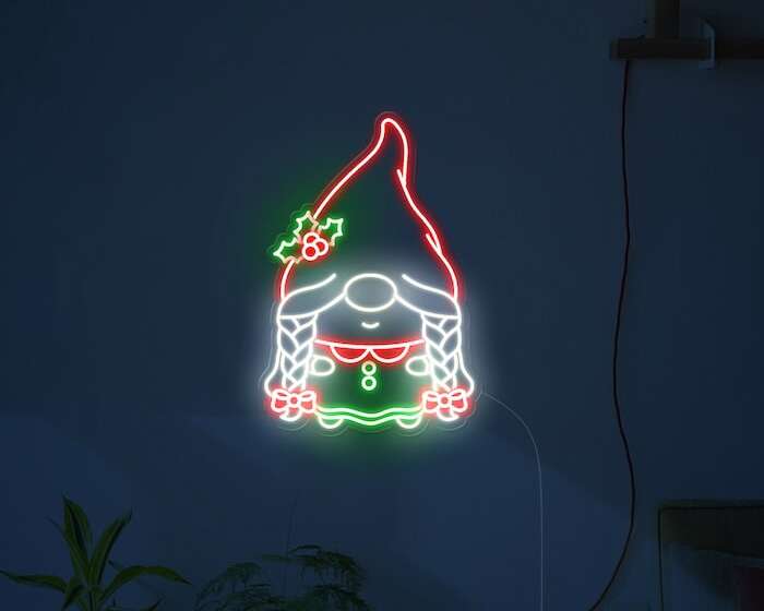 Gnome girl Christmas sign cute neon sign