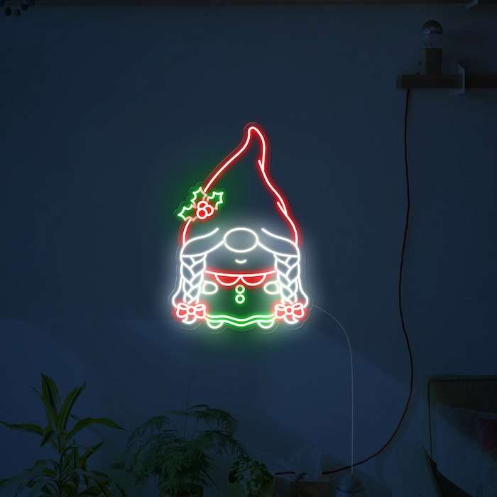 Gnome girl Christmas sign cute neon sign