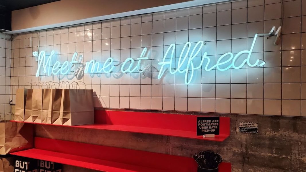 Meet Me at Alfred Coffee Melrose Place custom neon sign