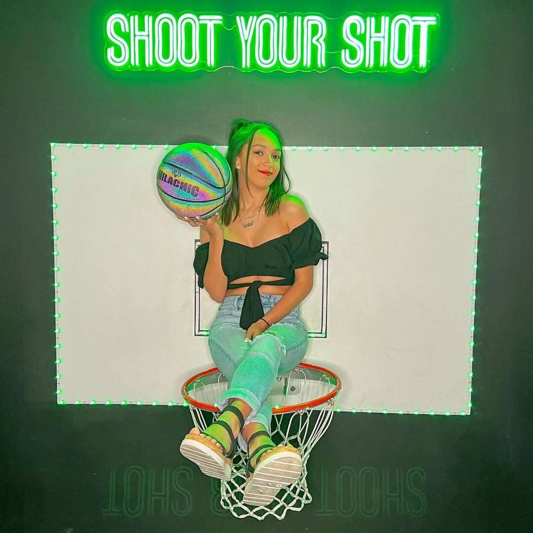 Selfie World green led neon sign for photo shoot