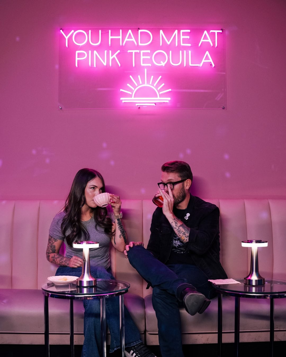 Sweettoothhotel dallas pink neon sign with square backing