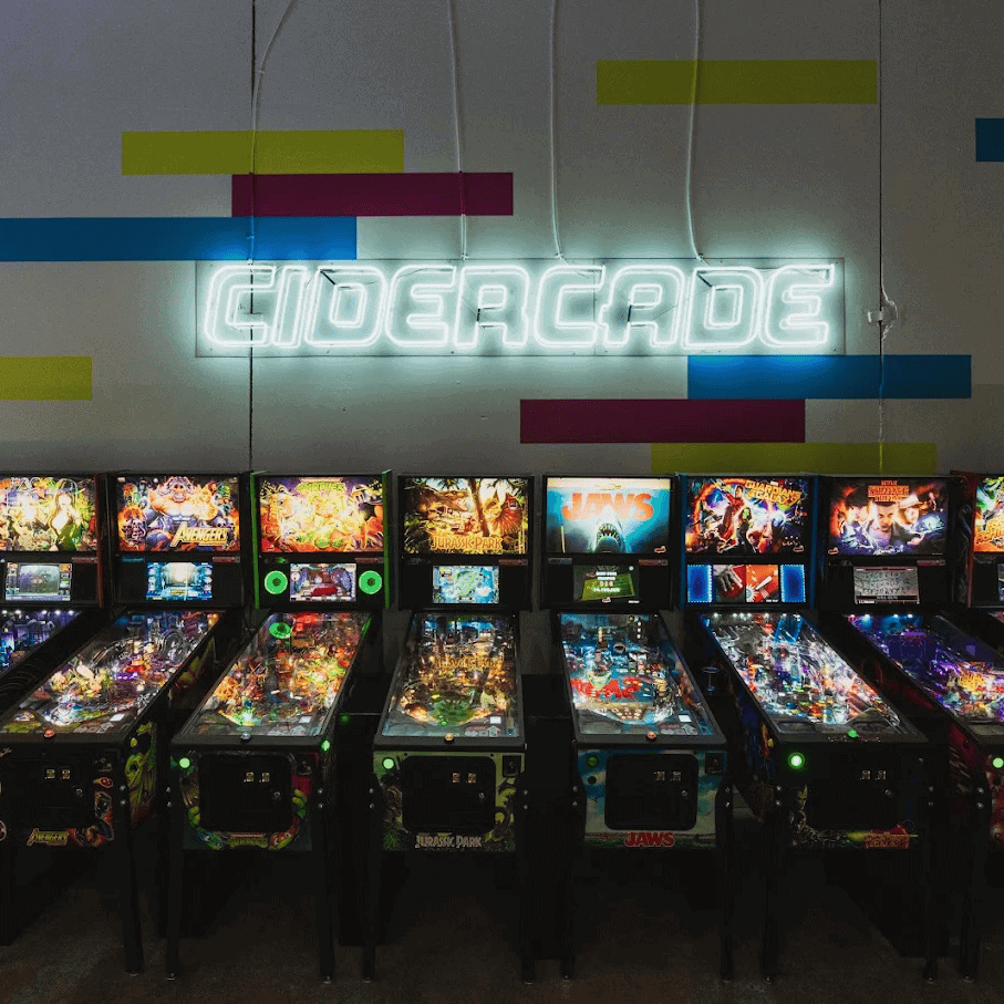 arcade glass neon sign in white