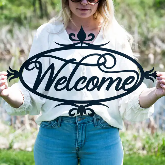 metal welcome sign