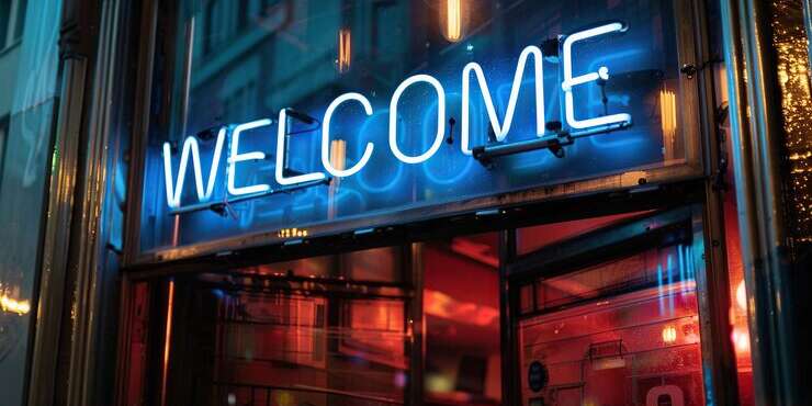 vintage glass welcome neon sign