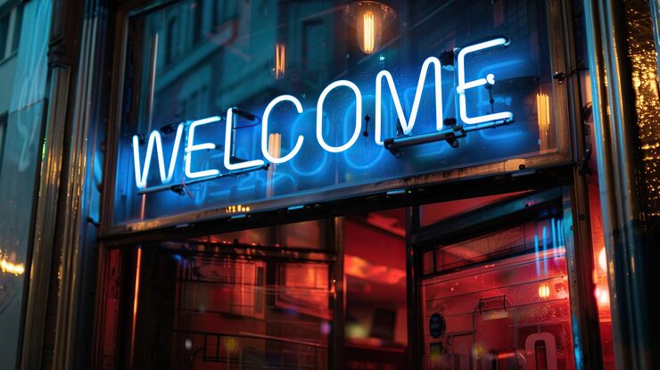 vintage glass welcome neon sign
