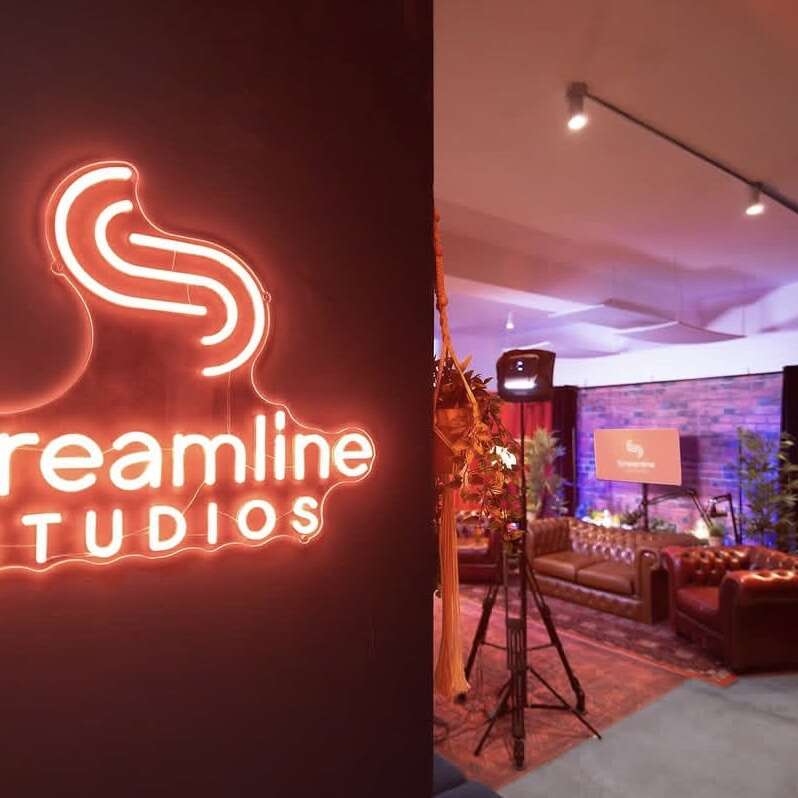 custom neon sign for streamer and podcast studio