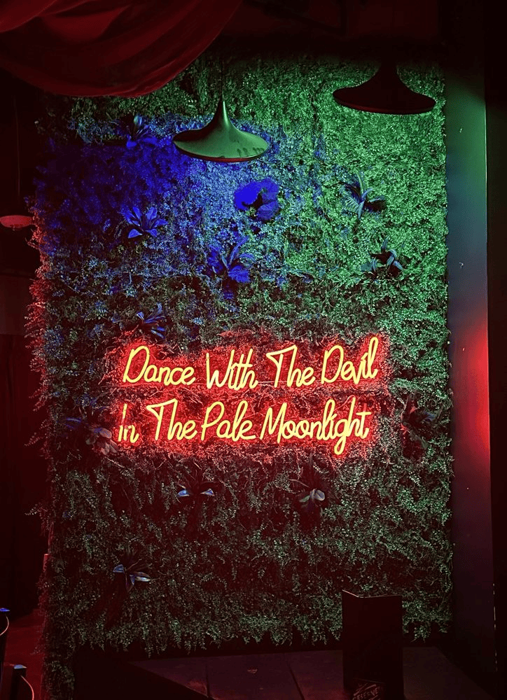 Dance With The Devil in The Pale Moonlight bar neon sign