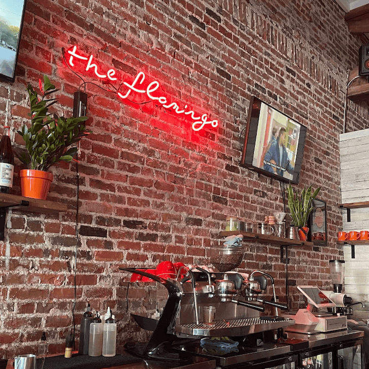 Flamingo Coffee cafe neon signs in Jacksonville