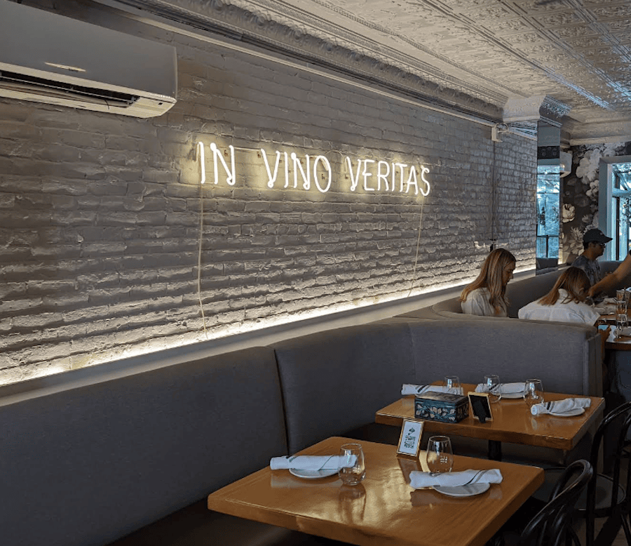 Frenchie Wine Bistro restaurant neon sign in Boston