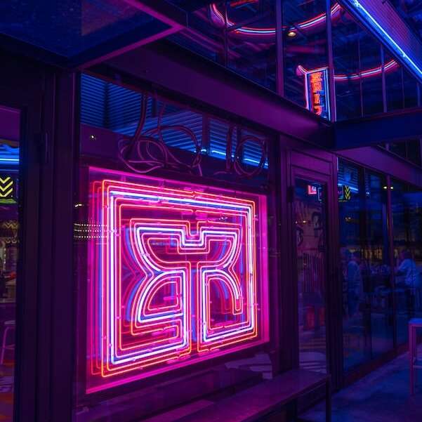 The Rice Box vintage business neon sign in houston
