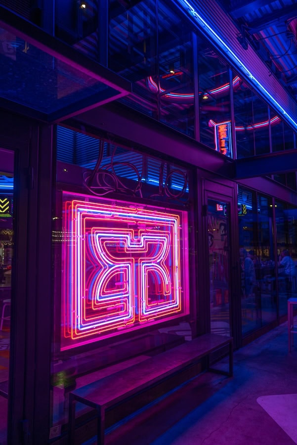 The Rice Box vintage business neon sign in houston